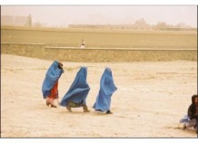 Women walking to polling station, Gardez, Oct. 2004